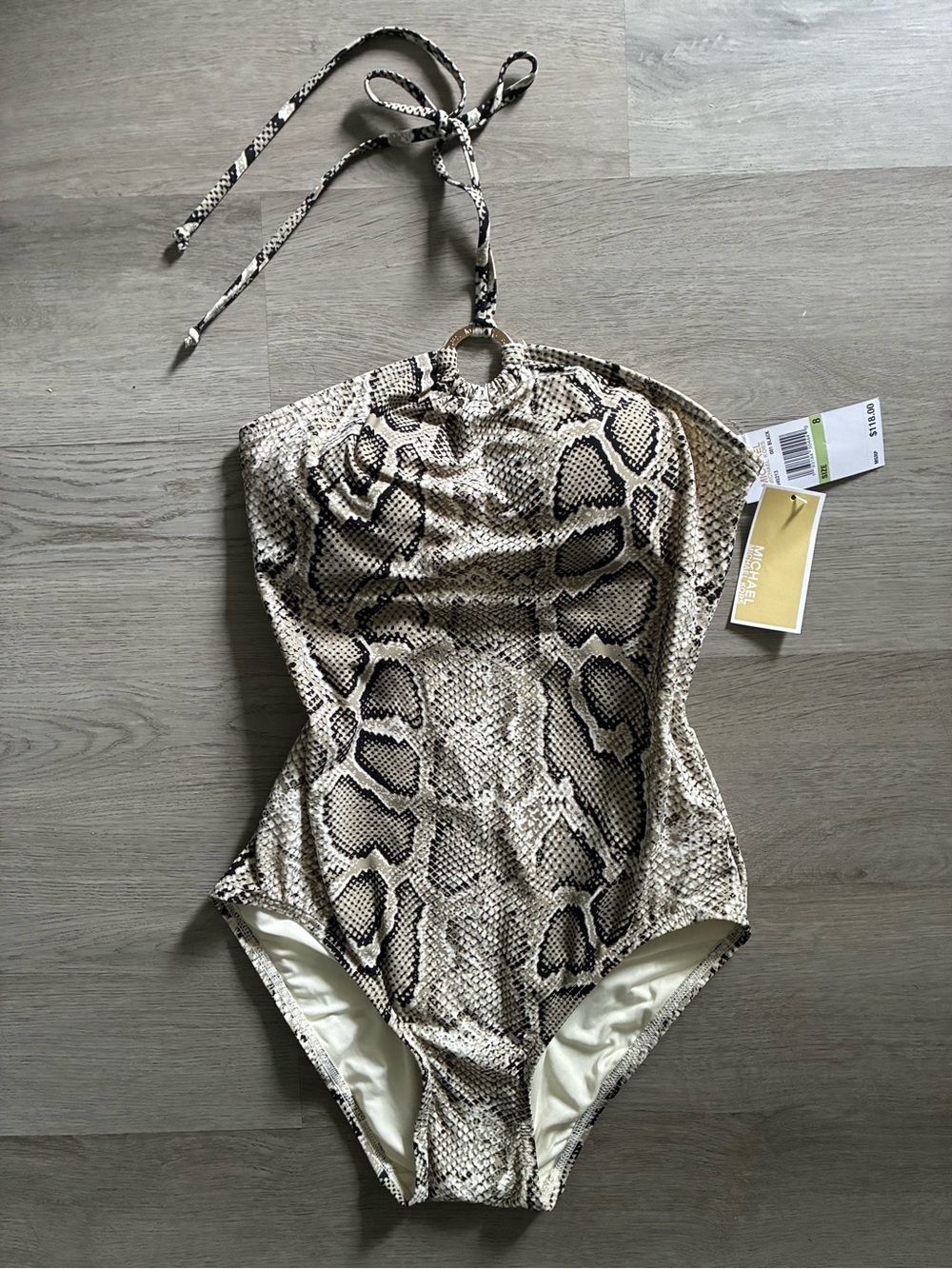 Michael Kors High Neck Snakeskin logo Swimsuit Sz 8 NWT🐍Host Pic🎉
